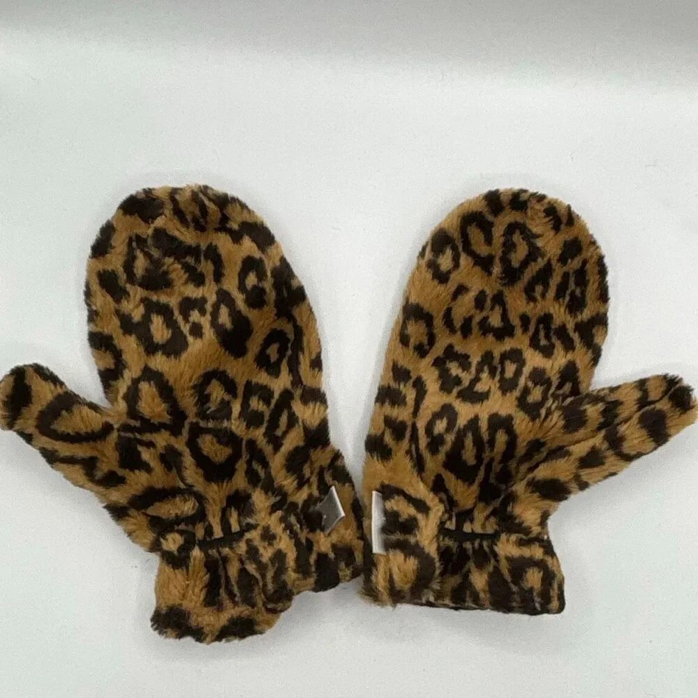 Nine & Company Women's Size L/XL Leopard Print Acrylic Faux Fur Mittens Gloves